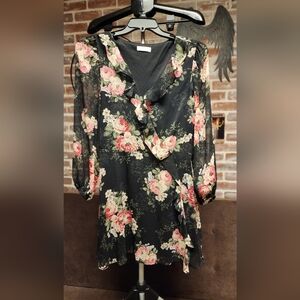 LC Lauren Conrad Black Dress with Pink Floral Accents